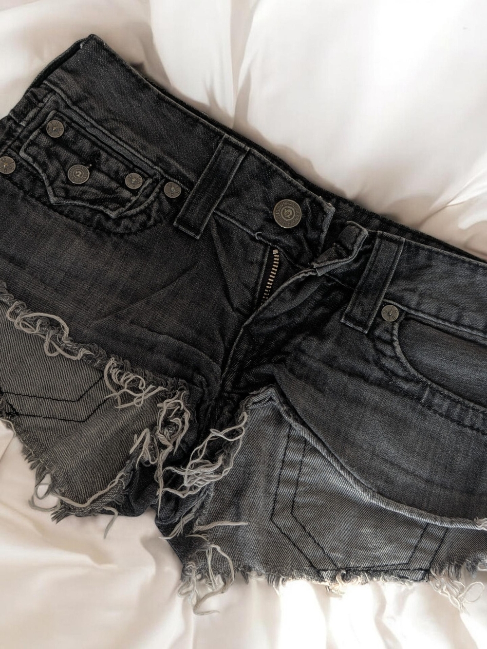 True Religion Frayed Hem Denim Shorts in Black